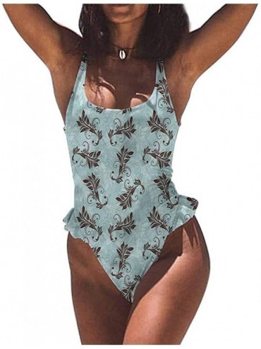 Bottoms Swimwear Damask- Small Flowers Leaves Make You Feel Comfortable/Confident - Multi 05-one-piece Swimsuit - CX19E777CRK...