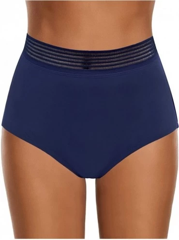 Tankinis Women's High Waisted Swim Bottom Ruched Bikini Tankini Swimsuit Briefs - Z Dark Blue - C218R2IGLCC $39.44