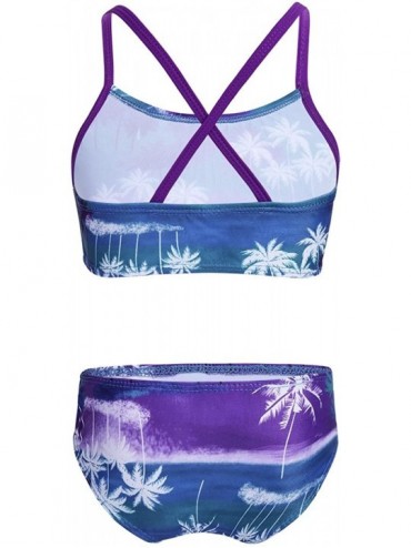 Sets Girs 2PCS Tankini Set Halter Tops and Shorts Bottom Swimsuit Swimwear Summer Holiday Beachwear - Purple&green - C718GEZU...