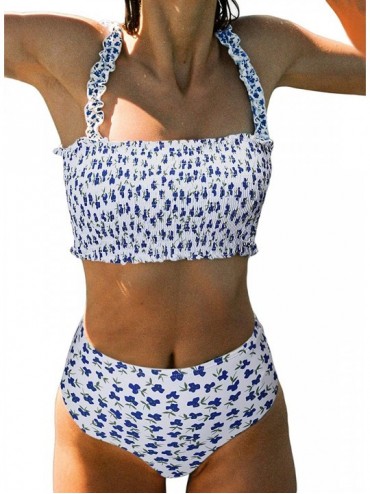 Sets Womens 2 Pieces Bandeau Bikini Swimsuits Off Shoulder High Waist Bathing Suit - White - CO18SSWQ2UI $50.29