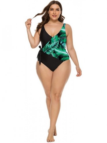 One-Pieces Women Plus Size Swimwear One Piece Swimsuits V Neck U-Backless Bowknot Tummy Control Bathing Suit - 3 - CU192SGMIA...