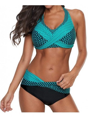 Racing Women Polka Dots Bathing Suit Push-Up Beach Swimsuit Bikini Swimwear Plus Size - Green - C4194UY025K $33.08