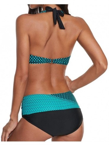 Racing Women Polka Dots Bathing Suit Push-Up Beach Swimsuit Bikini Swimwear Plus Size - Green - C4194UY025K $20.29