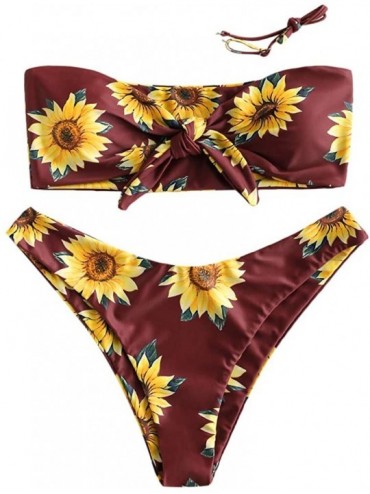 Sets Women's Bandeau Bikini Set Strapless Swimsuits Fruit Cherry/Lemon/Pineapple/Watermelon/Avocado Printed - Sunflower-fireb...