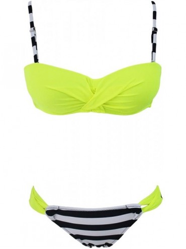 Sets 2020 Women Color Block Bikini Swimsuit Two Pieces Swimwear Push up Bathing Suit - Yellow-2 - C318RZZDQT2 $23.56