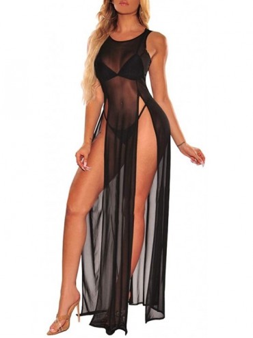 Cover-Ups Women's Sexy Mesh Sheer Swimsuit Cover Ups Long Beach See Through Dress - Black3 - CB18SYI6C3M $19.25