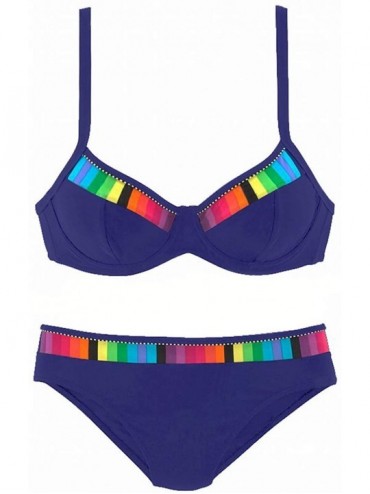 Sets Women Fashion Push up Two Piece Bikini Set Swimsuit Colorblock Bandeau Bathing Suit - A1-blue - CU18ZE55KT3 $20.06