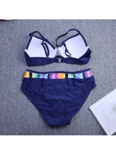 Sets Women Fashion Push up Two Piece Bikini Set Swimsuit Colorblock Bandeau Bathing Suit - A1-blue - CU18ZE55KT3 $20.06