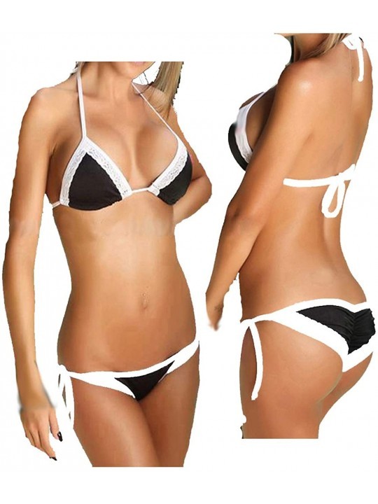 Sets Women Sexy Bikini Set Push Up Non Padded Swimwear Swimsuit Bathing Beachwear Two Piece One Size Stretch Black_white - CV...