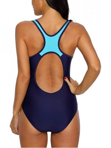 Racing Women's Competitive Athletic One Piece Swimsuit Racerback Training Swimwear Bathing Suits - Navy/Blue Block - CG18RA3I...