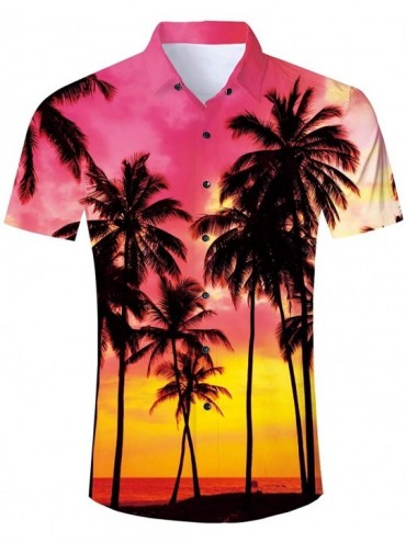Board Shorts Men's 3D Printed Flower Hawaiian Shirt Casual Tropical Beach Holiday Aloha Short Sleeve Button Down Shirt - Pink...