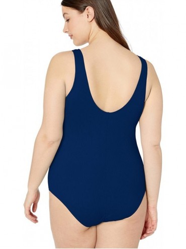 One-Pieces Women's Plus-Size Ribbed One Piece Swimsuit - Navy - CN18NLQM6CI $29.39
