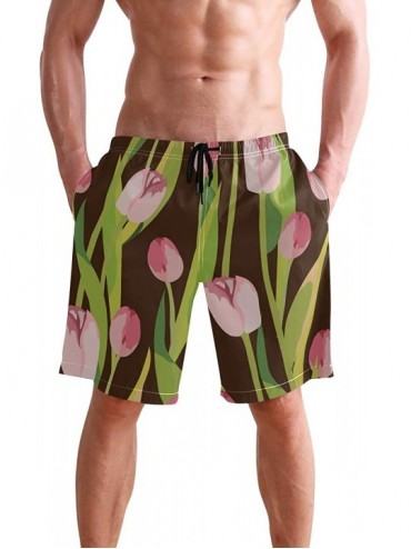 Board Shorts Mens Swim Trunks Tropical Fruit Pineapple Beach Board Shorts - Pink Tulips - CC18NX7YROI $48.44