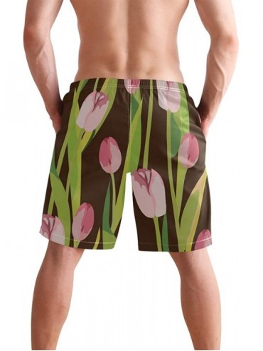 Board Shorts Mens Swim Trunks Tropical Fruit Pineapple Beach Board Shorts - Pink Tulips - CC18NX7YROI $26.13