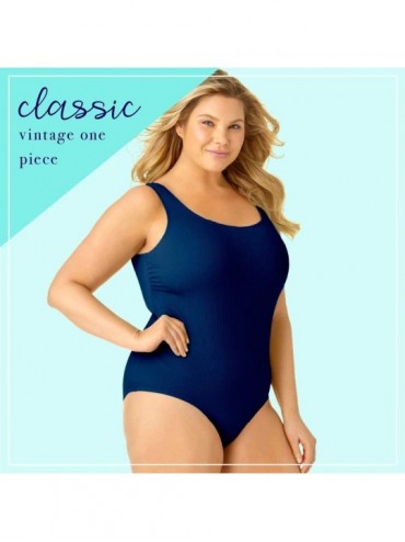 One-Pieces Women's Plus-Size Ribbed One Piece Swimsuit - Navy - CN18NLQM6CI $29.39