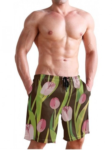 Board Shorts Mens Swim Trunks Tropical Fruit Pineapple Beach Board Shorts - Pink Tulips - CC18NX7YROI $26.13