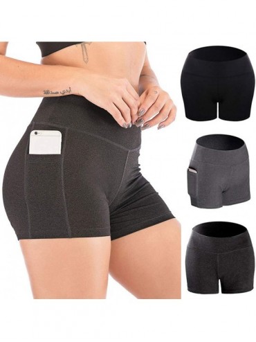 Cover-Ups Yoga Shorts for Women High Waist-Out Pocket Tummy Control Workout Running Athletic Fitness Biker Shorts - Grey - CW...