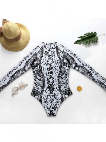 One-Pieces One Piece Swimsuits Womens Leopard Printed Bathing Suit Rash Guard UPF 50+ Long Sleeve Swim Shirt Zipper Swimsuit ...