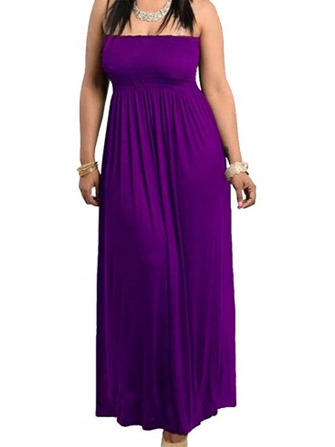 Cover-Ups Smocked Chest Strapless Tube Long Maxi Beach Cover-up Dress - Purple - CI19DU40A8U $33.78