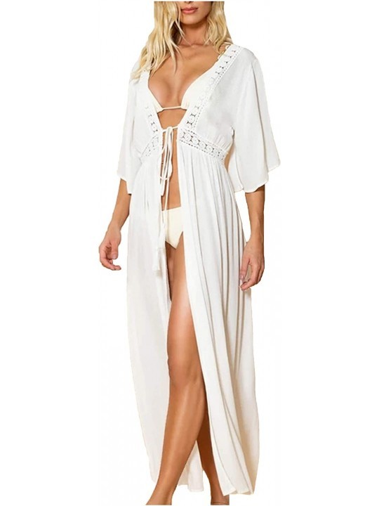 Cover-Ups Womens Bikini Cover Ups Beach Casual Dress Coverup Swimsuits Long Cardigan - Backless White 25 - CE194ME556A $21.06