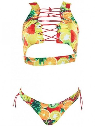 Sets Women Ladies Bikini Set Bandage Push-Up Padded Bra Beach Wear Swimwear Swimsuit Large Bust Two Pieces New - Green - C418...