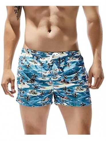 Trunks 2019 Newest Men Breathable Swim Trunks- Pants Swimwear Shorts Slim Wear Coconut Tree Printing - Blue - CY18N7K0CWQ $35.55