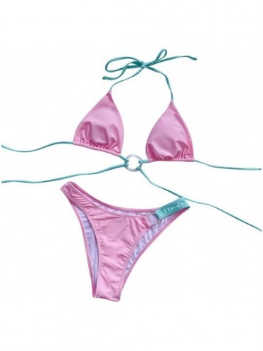 Sets 2020 Women's Sexy Swimsuit Patchwork Bikini Set Girls Beach Swimwear Bathing Suit - Pink - CG190L0HE55 $14.30