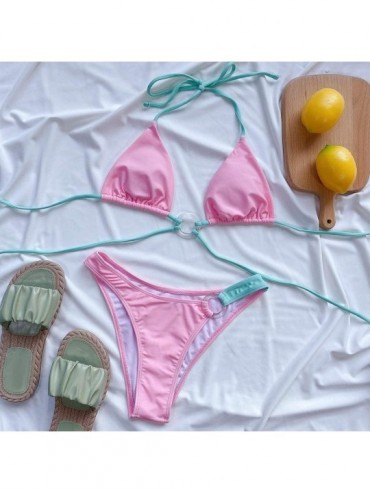 Sets 2020 Women's Sexy Swimsuit Patchwork Bikini Set Girls Beach Swimwear Bathing Suit - Pink - CG190L0HE55 $14.30
