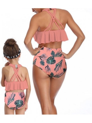 Sets Women Kids Retro Flounce High Waisted Bikini Halter Neck Two Piece Swimsuit - Orange-child-s - CT18QDINKYX $25.03