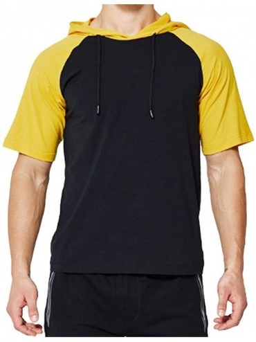 Rash Guards Men's Classic Stitching Hoodies Shirt Rugular Fit Short Sleeve Tuxedo Shirts - Black - CP18RELOQSN $13.74