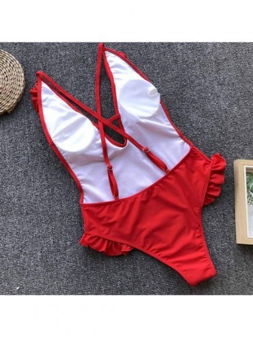 One-Pieces Sexy One-Piece Bikini- Womens Beach Red Ruffles Push-Up Pad Swimwear Swimsuit Bathing Suit - Red - C418O8G9TTE $12.41