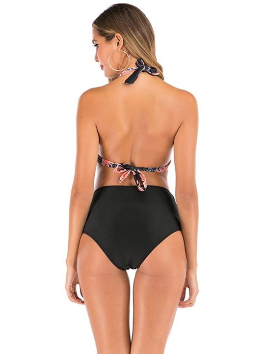 Racing Women Two Pieces Bathing Suit Top Ruffled with High Waisted Bottom Bikini Set - Black - CN194YO0U6C $34.71