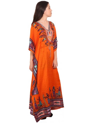 Cover-Ups Floral Long Kaftan Maxi Dress Womens Summer Holiday Beach Kaftan Dresses for Women - Orange_a - CI190O3A34Q $14.24