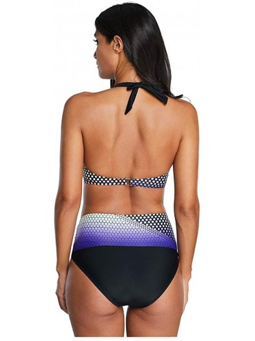 Sets Women Polka Dots Bathing Suit Push-Up Beach Swimsuit Bikini Neck Tankini Set - Stylec - Purple - CZ190OA06CD $19.04