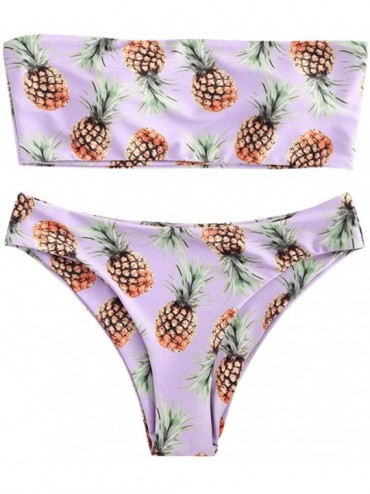 Sets Women's Bandeau Bikini Set Strapless Swimsuits Fruit Cherry/Lemon/Pineapple/Watermelon/Avocado Printed - Pineapple Laven...