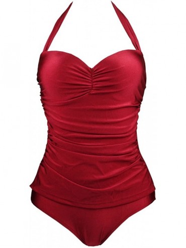 One-Pieces 50s Elegant Inspired Retro Vintage One Piece Pin Up Monokinis Swimsuit(FBA) - Burgundy(fast Ship) - CX12B60SZ9R $2...