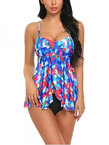 Tankinis Women Tankini Top with Bikini Bottom Printed Beach Tummy Control Swimwear Halter Two Piece Bathing Suits Bikini Set ...