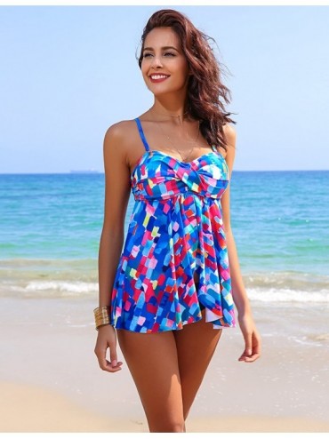 Tankinis Women Tankini Top with Bikini Bottom Printed Beach Tummy Control Swimwear Halter Two Piece Bathing Suits Bikini Set ...