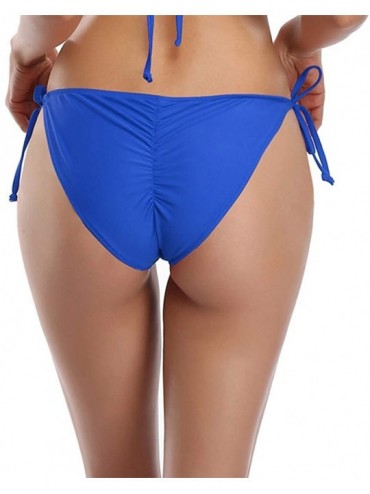 Rash Guards Womens Brazilian Low Rise Tie-Side Ruched Back Thong Bikini Bottom Swim Brief - Laguna Blue - CW18WC7U9ND $16.68