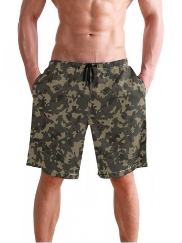 Trunks Shark Mens Swim Trunks Quick Dry Board Shorts with Pockets Summer Swimsuit Beach Short S-XXL - Tan Camo Tag1 - CL19CSK...