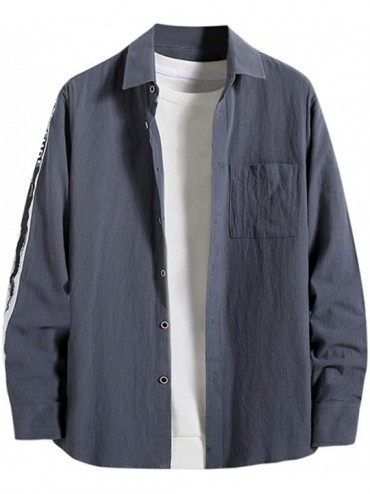 Rash Guards Men's Casual Solid Turn-Down Collar Long-Sleeved Tops Shirts - Gray - C518XQCODZL $28.03