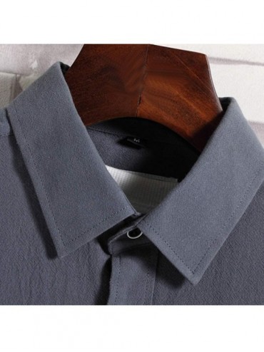 Rash Guards Men's Casual Solid Turn-Down Collar Long-Sleeved Tops Shirts - Gray - C518XQCODZL $28.03