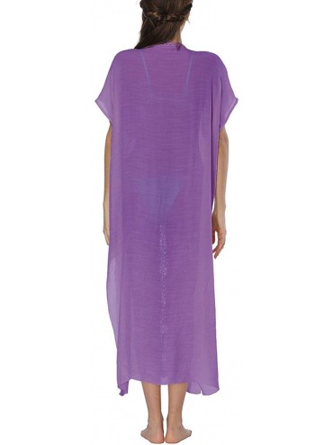 Cover-Ups Women's Bathing Suits Kaftans Swimsuit Bikini Cover Ups Swimwear Chiffon Beach Maxi Dress - A Purple - CU18QI7GDQ9 ...