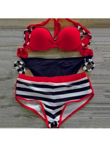 Tankinis Womens Striped Pattern Tie Side Halter Fashion Solid Two Piece Swimsuit Bikini Set Bathing Suit - Red - CJ19450N00Y ...