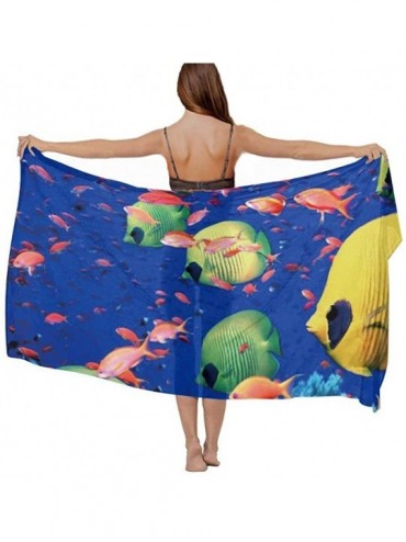 Cover-Ups Women Chiffon Scarf Summer Beach Wrap Skirt Swimwear Bikini Cover-up - Fish Underwater Sea - CB190HI0UIN $42.63