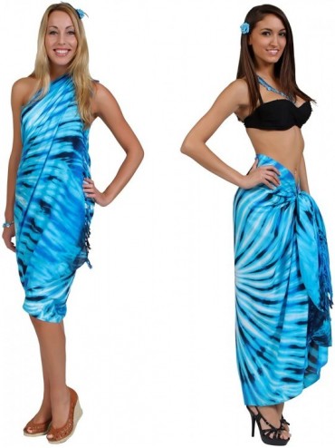 Cover-Ups Womens Tie Dye Swimsuit Cover-Up Sarong in Your Choice of Color - Turquoise Swirl - CL112BUWSDL $31.10