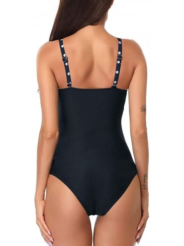 Cover-Ups Swimwear Monokini Swimsuits Sexy Front Cross One Piece Tummy Control Deep V Neck Bathing Suit - A-black - CB193IN2X...