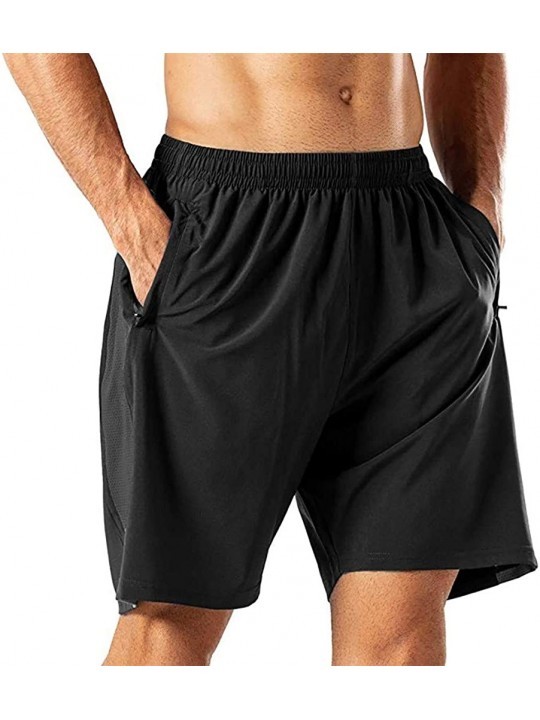 Racing Men's Workout Running Shorts Quick Dry Outdoors Gym Summer Beach Shorts with Pockets - Black - CJ196UOEDTU $12.81