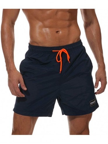 Board Shorts Men's Solid Quick Dry Swim Trunks Water Shorts Swimsuit Beach Shorts - Navy Blue - CW18OTKN5OC $29.36