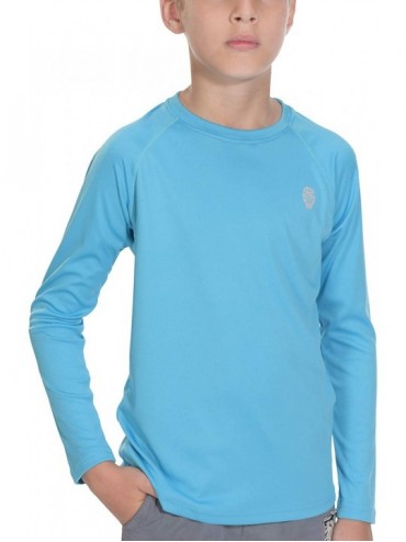 Rash Guards Sun Shirts for Youth Boys Rashguard - Long/Short Sleeve Lightweight Shirt SPF 50+ - Blue - CH18TL6WI23 $14.25